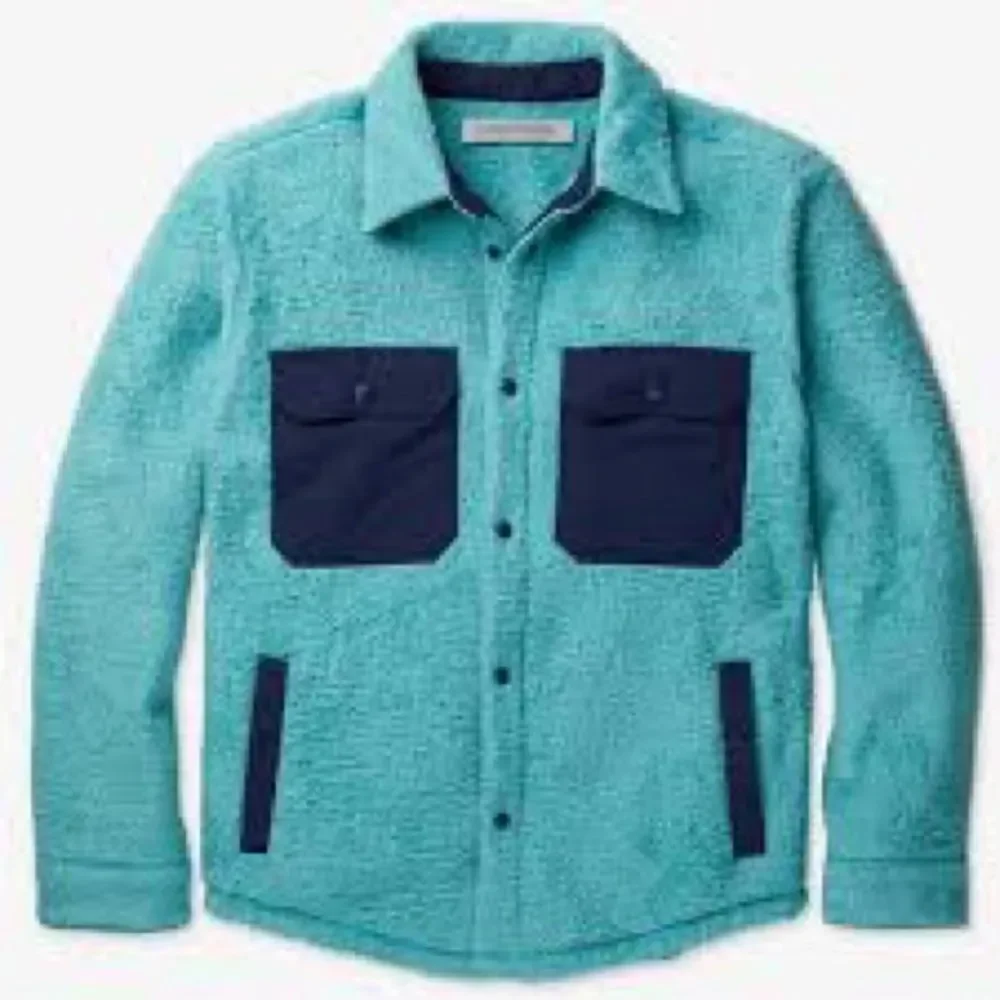 Outerknown Skyline Fleece Shirt Jacket in Mineral Blue Large